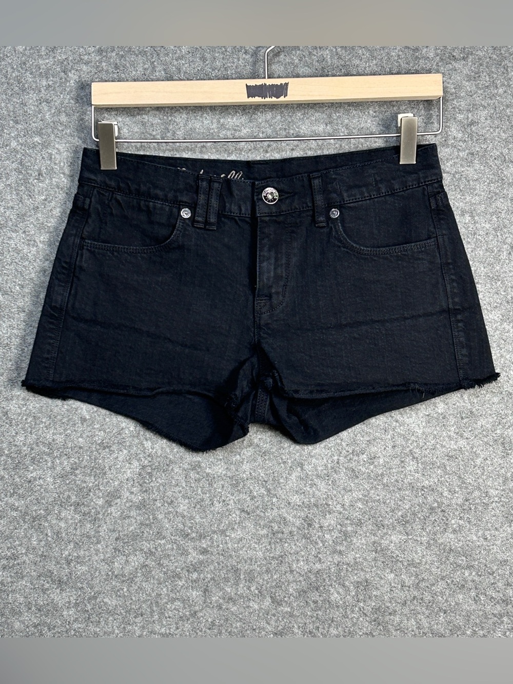 Madewell Women's Size 25 Black Cotton Denim Stretch Short Shorts Raw Hem EUC